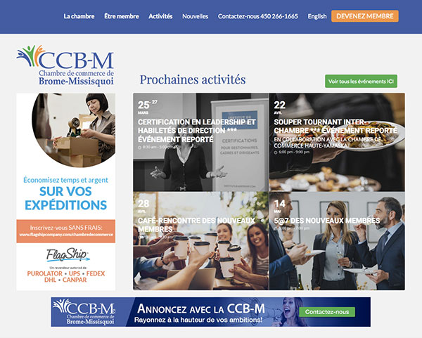 Site Web CCB-M.ca : page d'accueil de la Chambre de commerce de Brome-Missisquoi